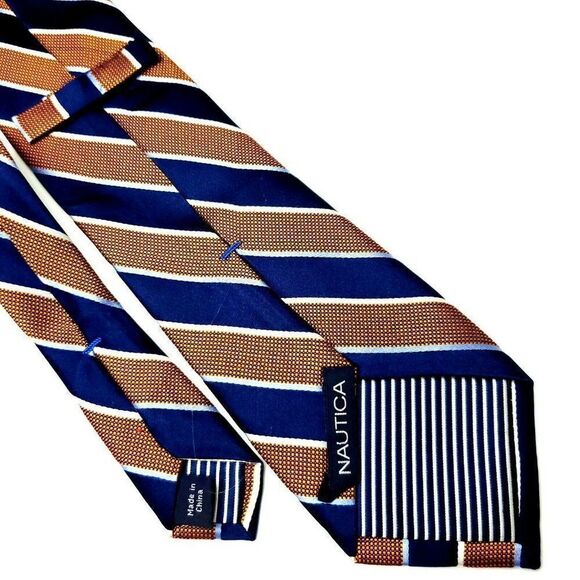 Nautica Silk Tie Woven Blue‎ Brown Woven Striped Classic - Picture 5 of 6